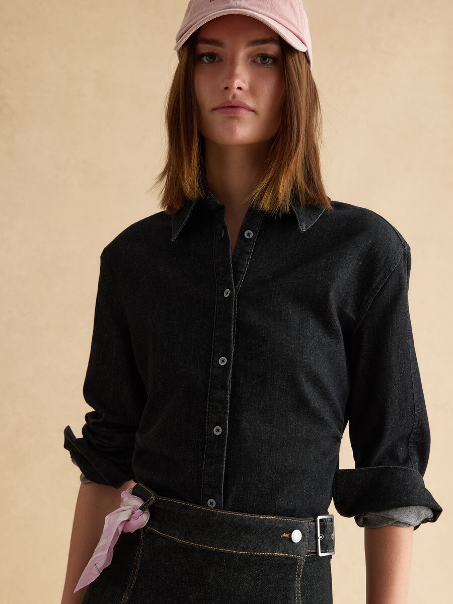 Black Stretch Cotton Long Sleeve Slim Fit Shirt_0