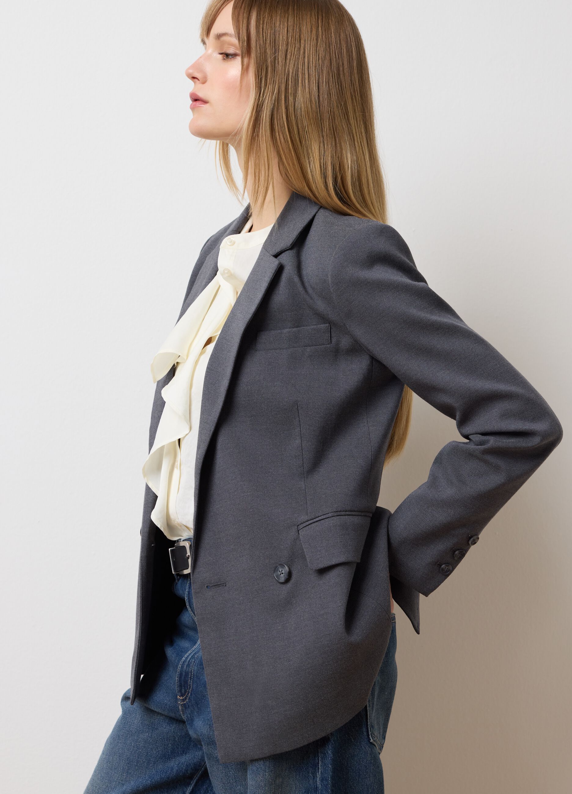 Blazer in tessuto elasticizzato grigio regular fit
