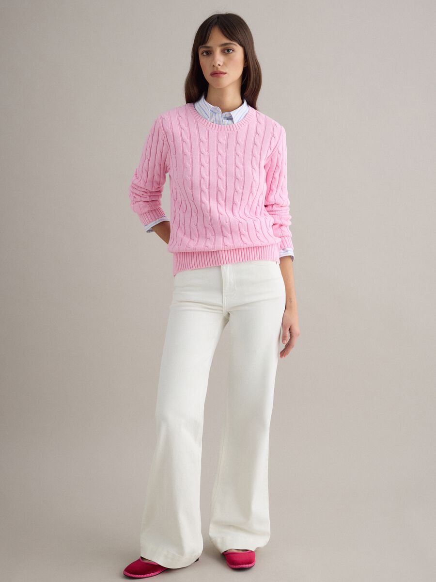 Pink pure cotton regular fit jumper with cable knit_1