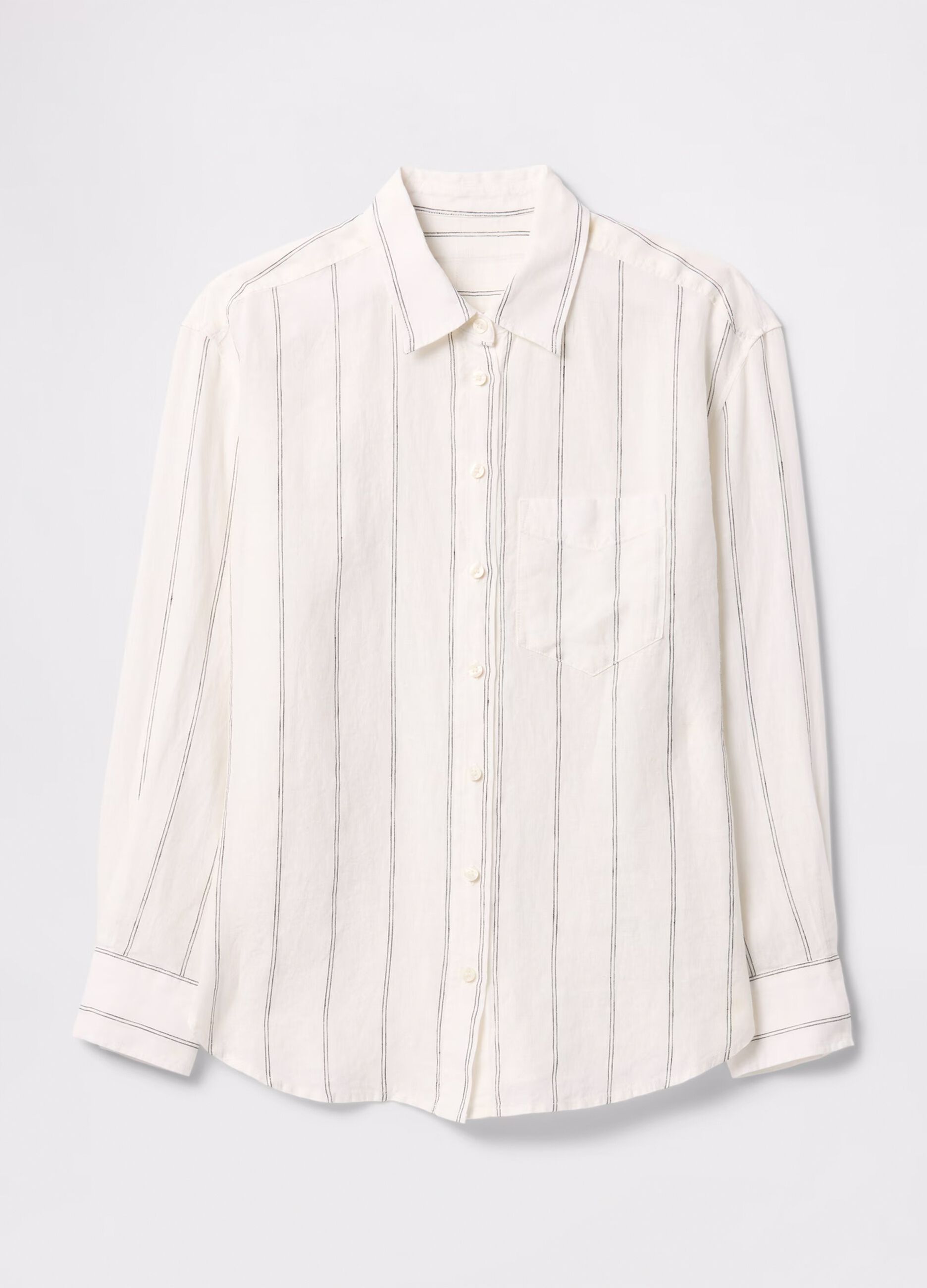 Wide white striped shirt in 100% linen