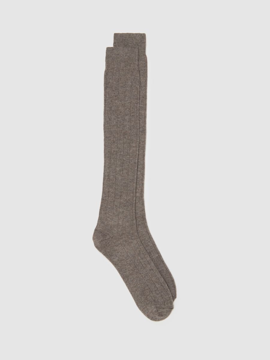 Grey Long Socks in Wool and Cashmere Blend_0