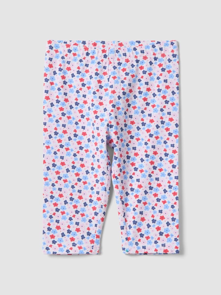Girl's slim fit multicoloured cotton leggings with flowers_0