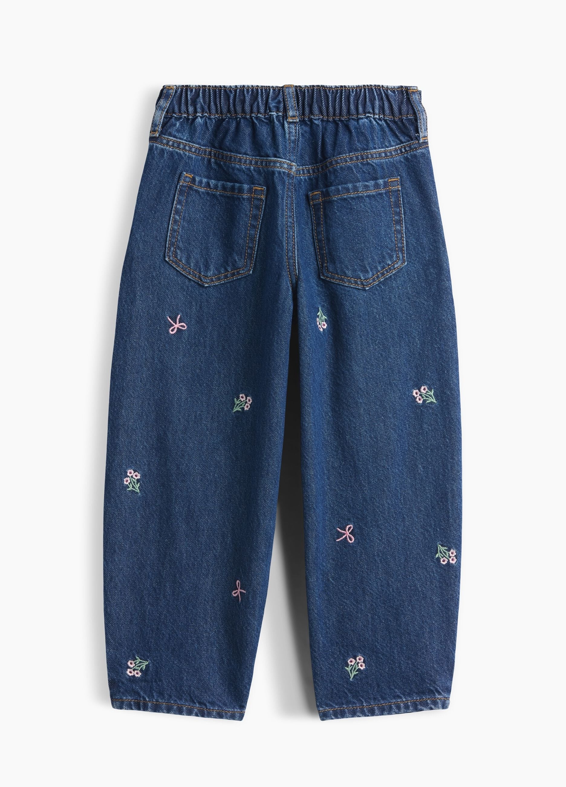 Pure cotton denim jeans with floral embroidery