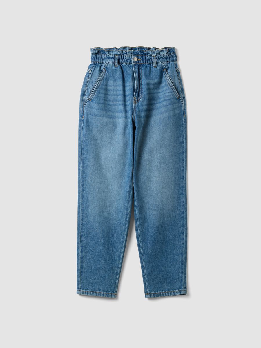 Jeans denim azzurri in puro cotone con vita paperbag baggy fit_4
