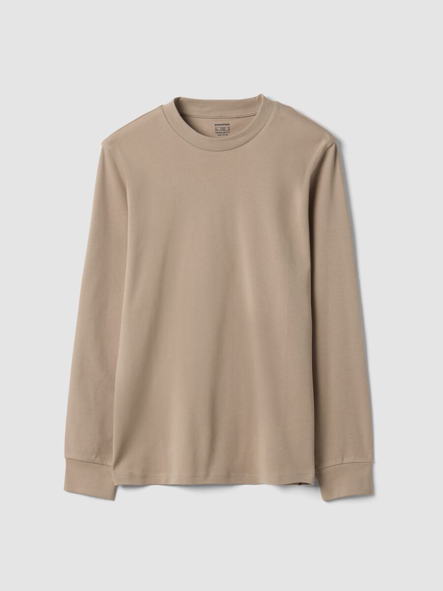 Beige pure cotton crew-neck T-shirt, regular fit_0