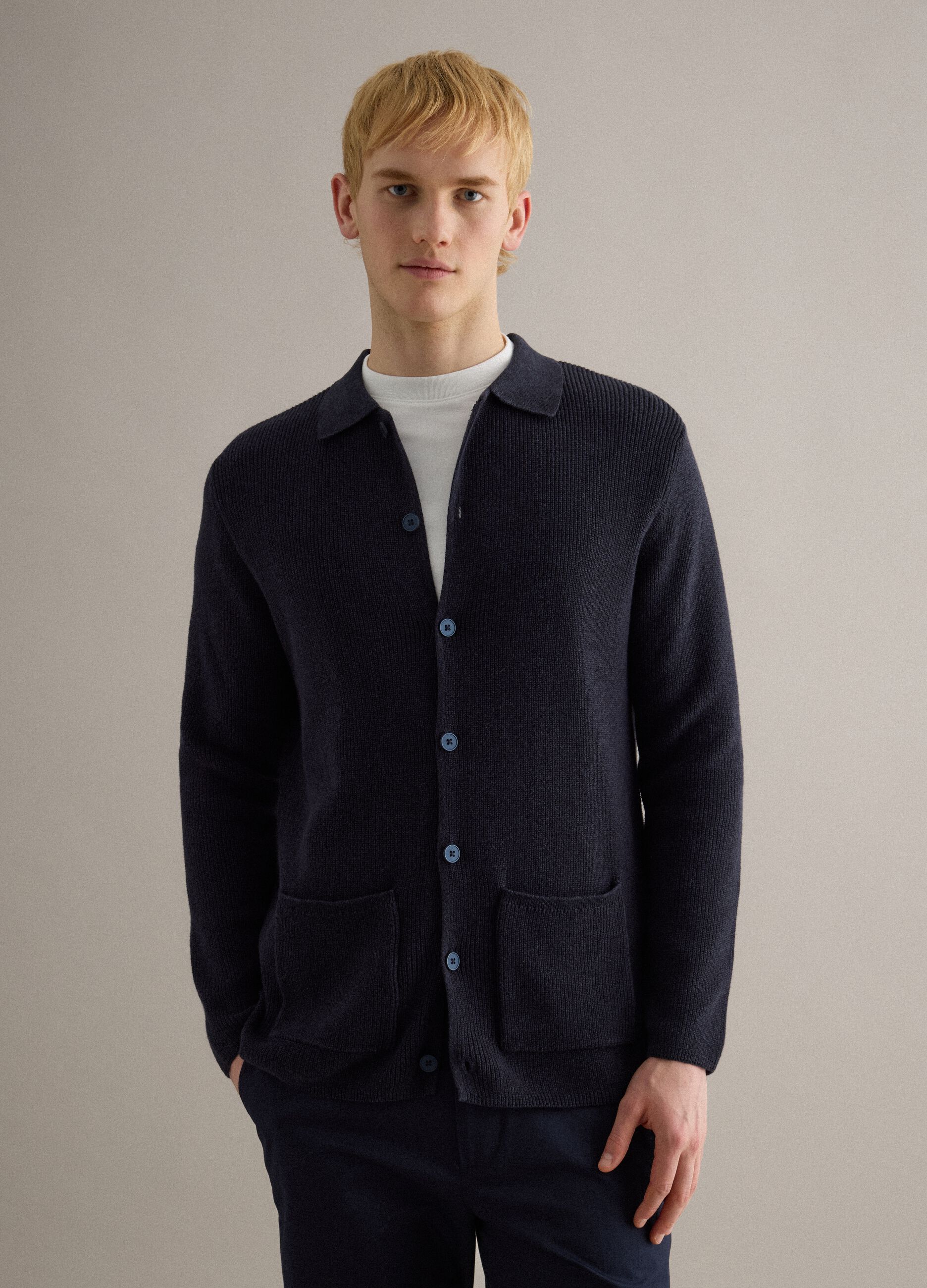 Pure Cotton Blue Regular Fit Cardigan