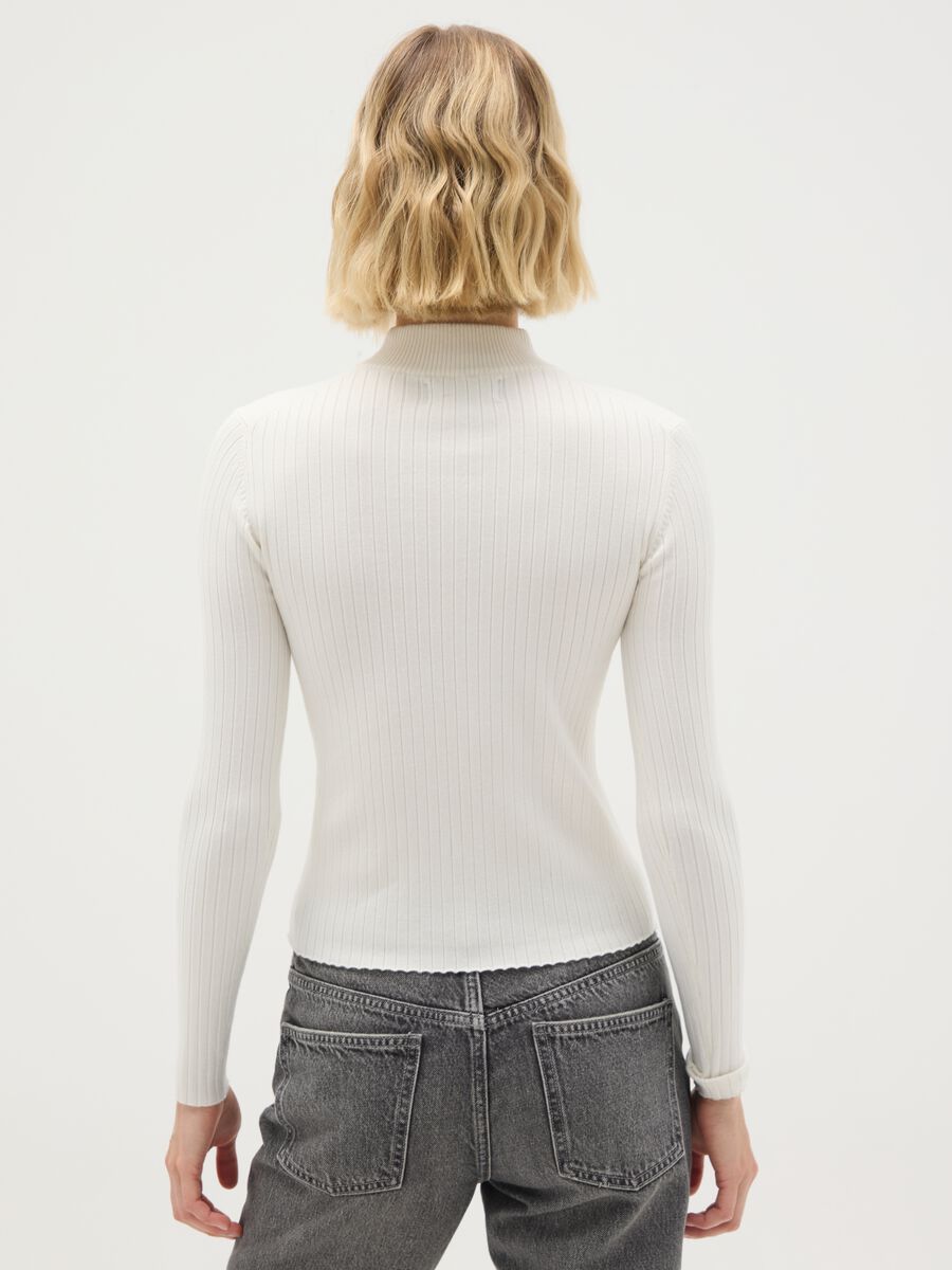 White Mixed Fitted Turtleneck Sweater_3