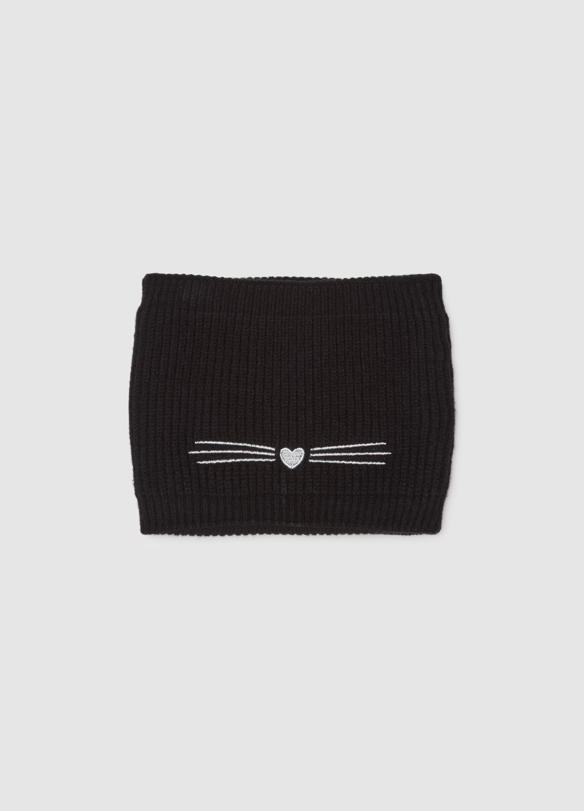 Black Neck Warmer with Cat Embroidery