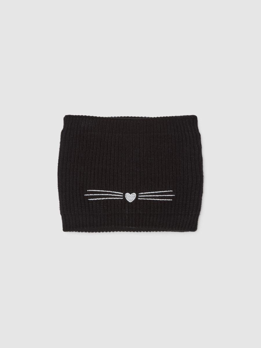 Black Neck Warmer with Cat Embroidery_0