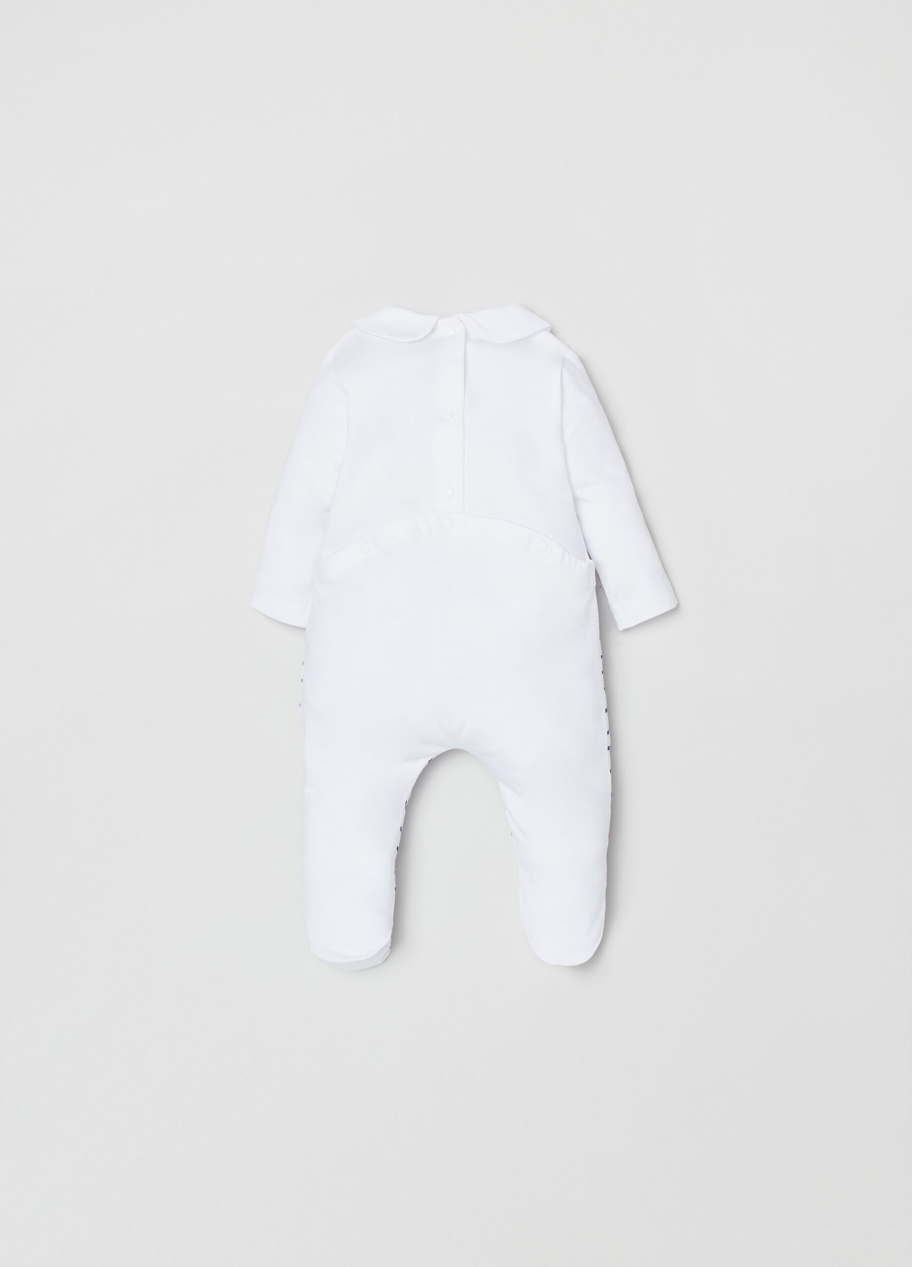 Onesie with feet and embroidered whale