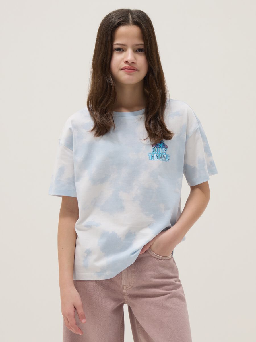 Multicolour pure cotton oversized girl's T-shirt with Stitch_0