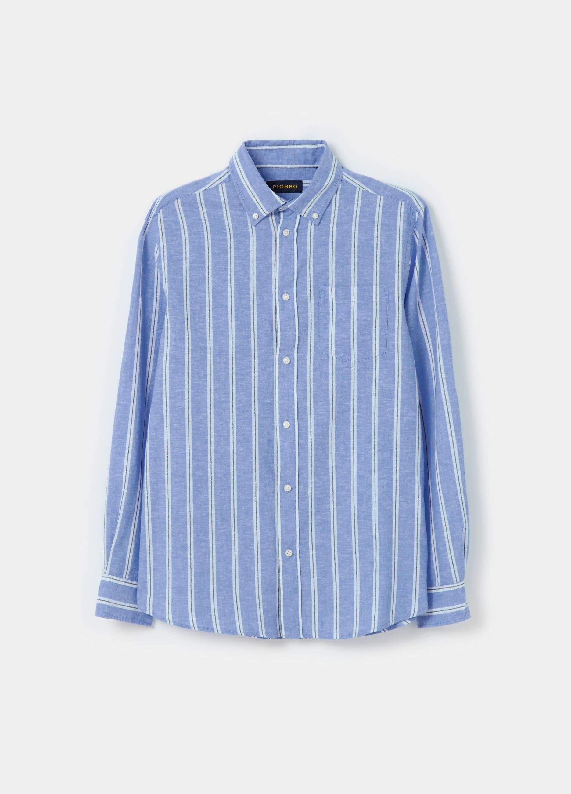 Regular-fit shirt in striped cotton and linen