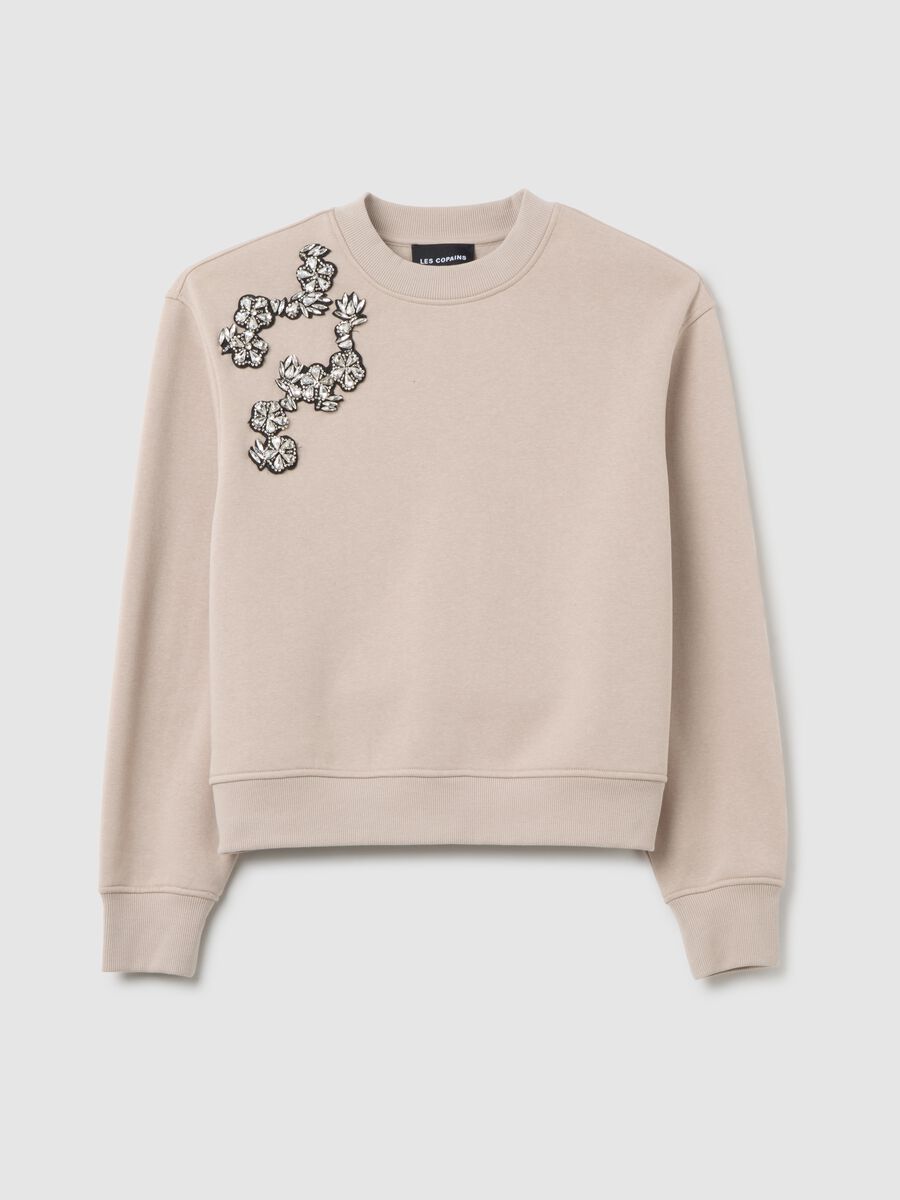 Beige cotton blend sweatshirt with embroidery_4