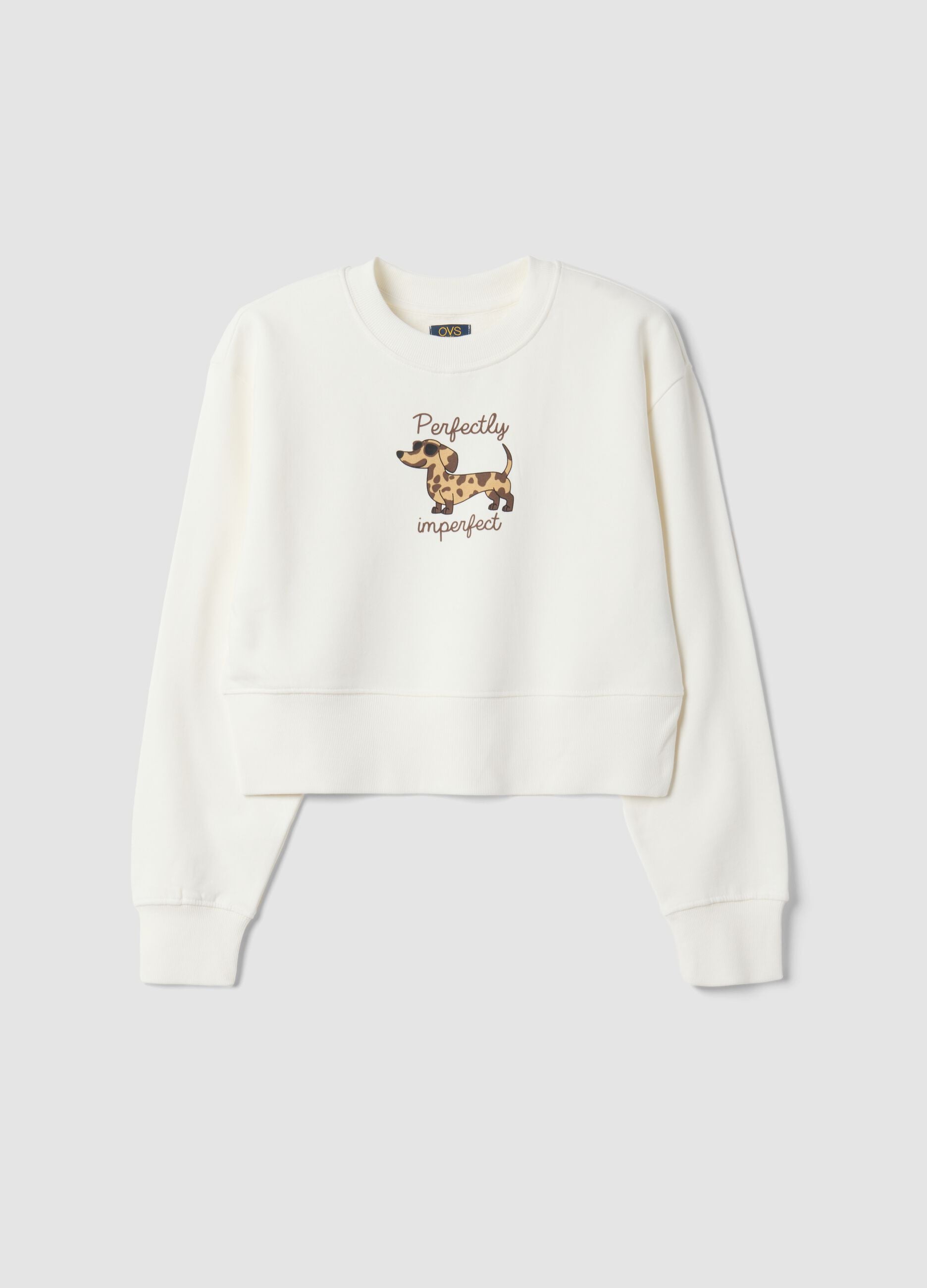 White sweatshirt with ribbed collar in pure organic cotton