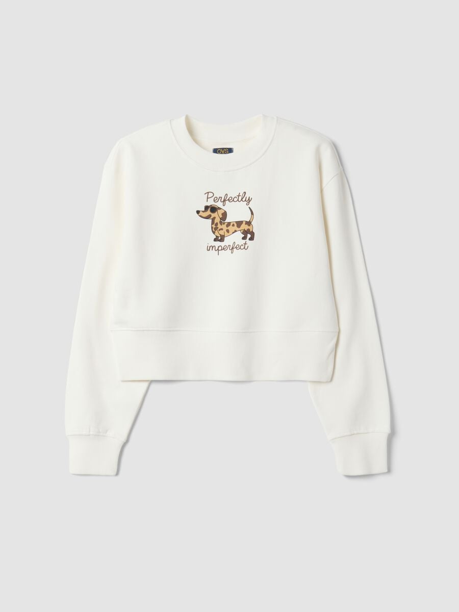 White sweatshirt with ribbed collar in pure organic cotton_0