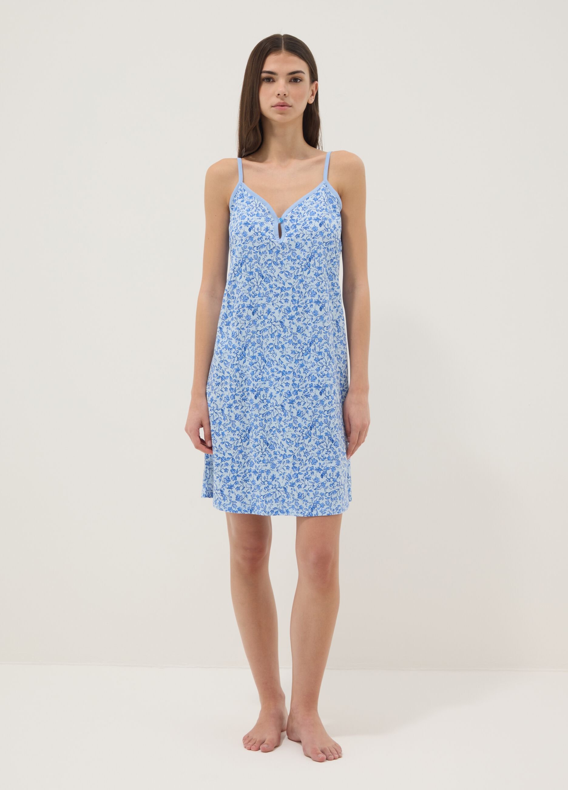 Light blue organic cotton floral print nightdress