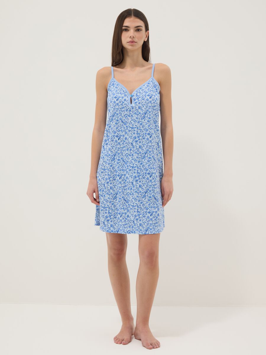 Light blue organic cotton floral print nightdress_0