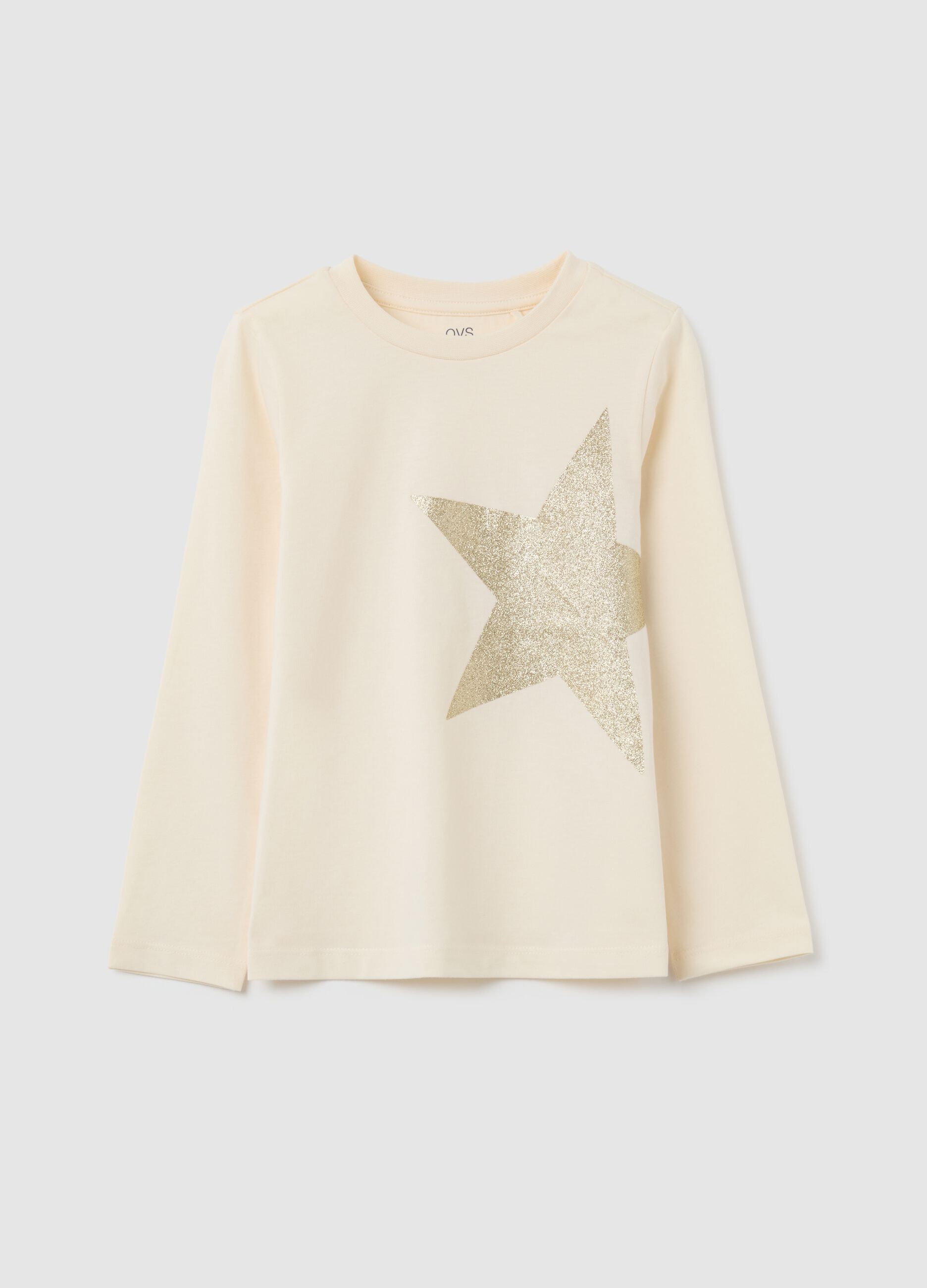 Beige girls' T-shirt in pure cotton, regular fit