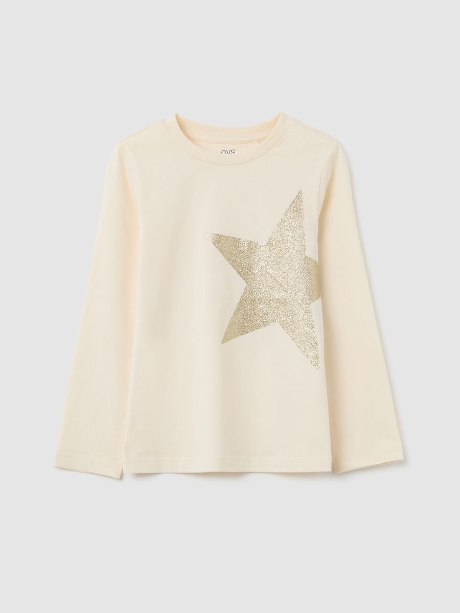 Beige girls' T-shirt in pure cotton, regular fit_0