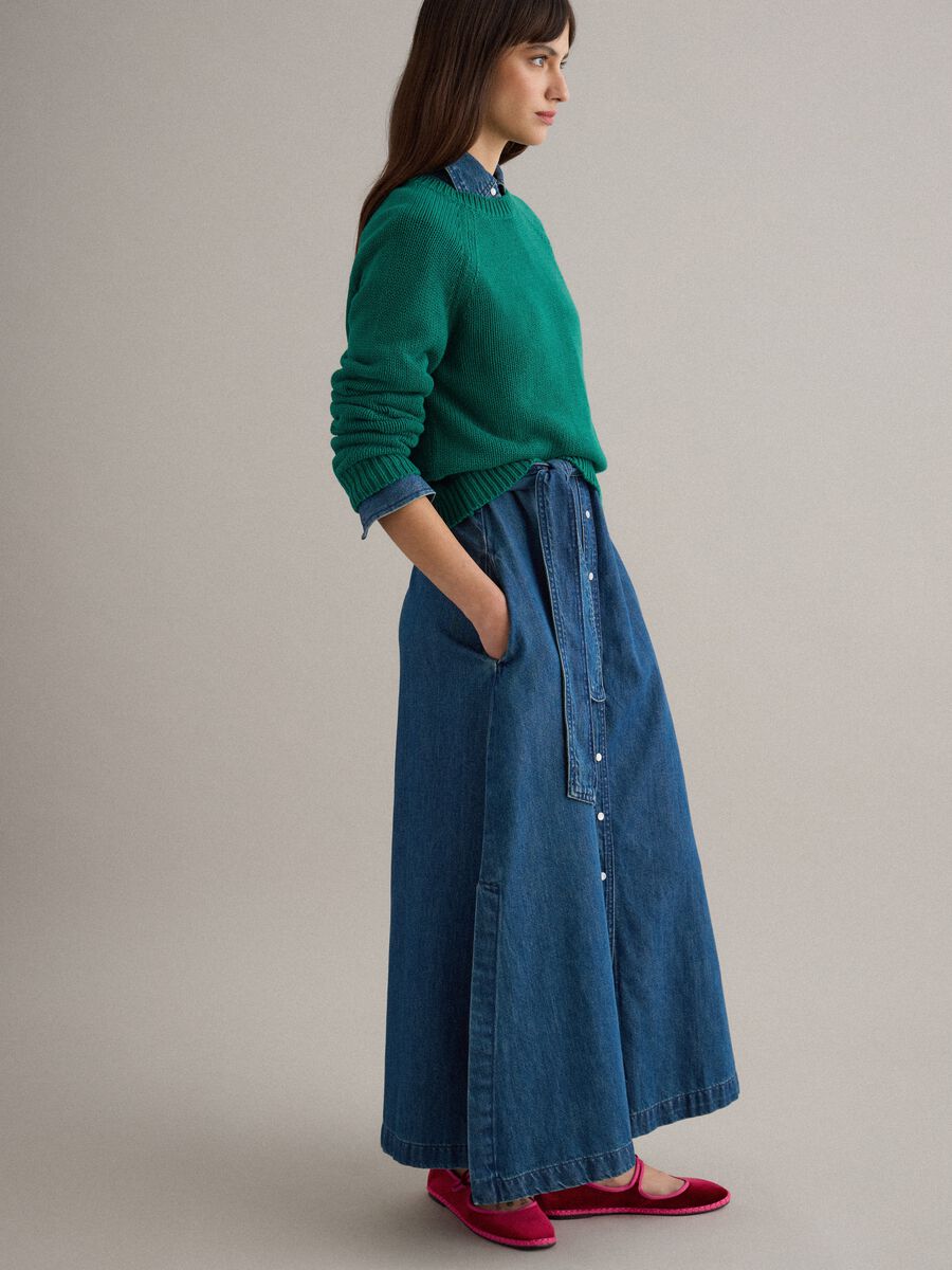 Green crew neck pullover in pure cotton regular fit_3