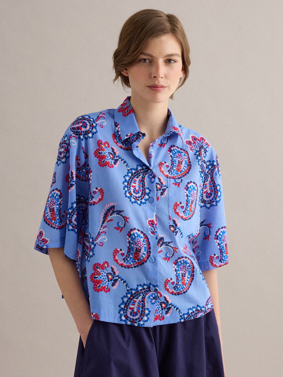 Camicia multicolor in puro cotone con fantasia over fit_1
