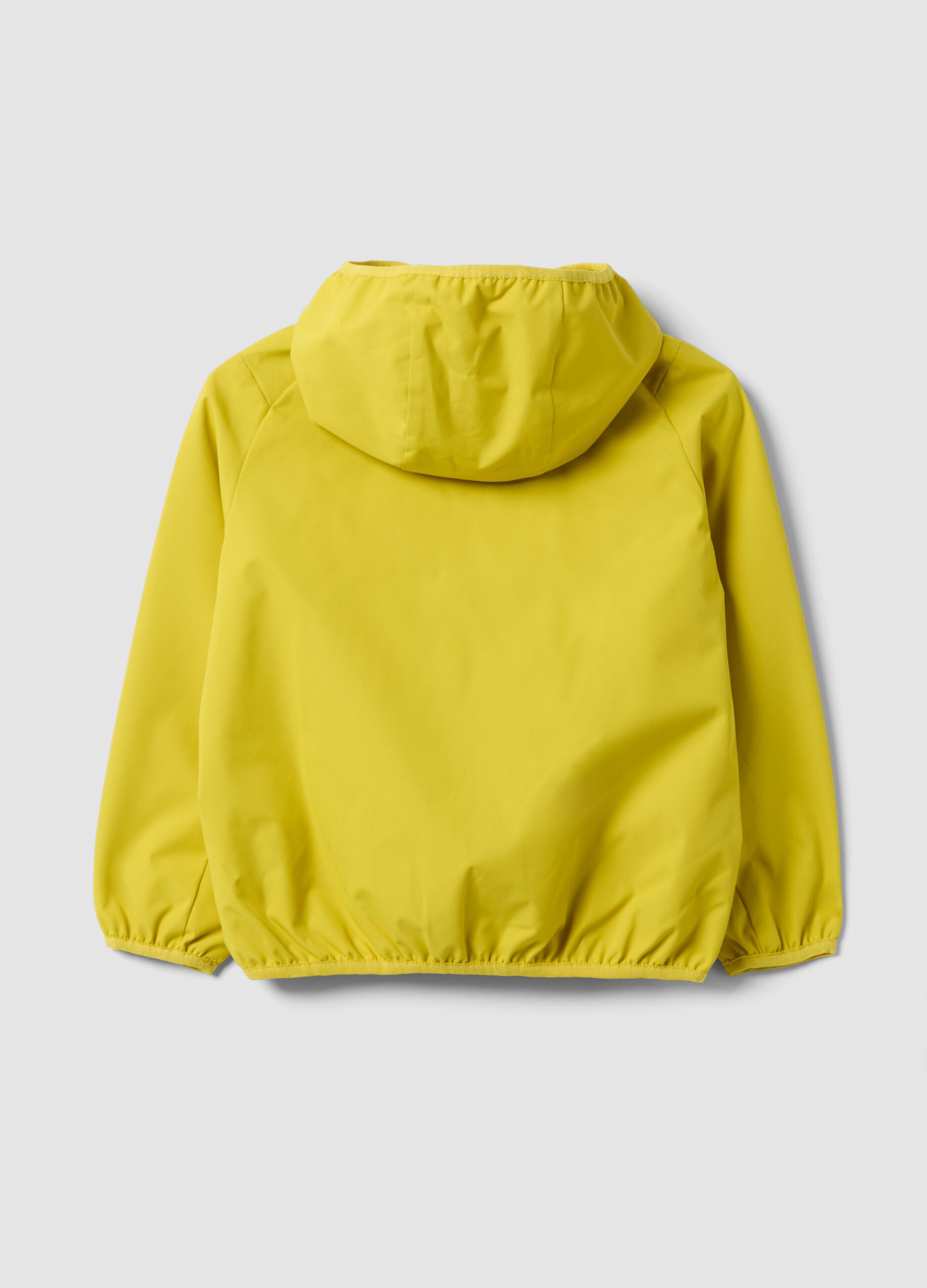 Yellow rain jacket with hood and zip, oversized fit for boys