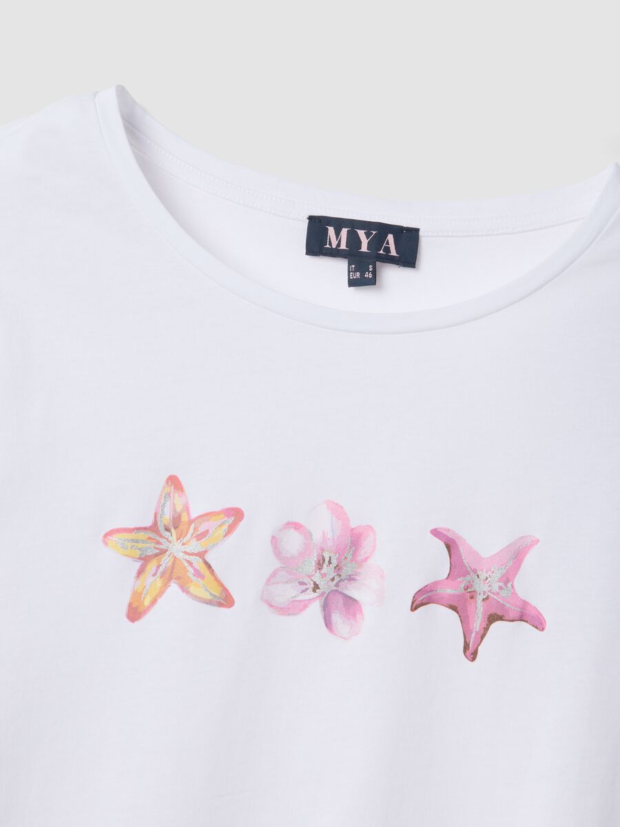 White pure cotton T-shirt with printed design, regular fit_5