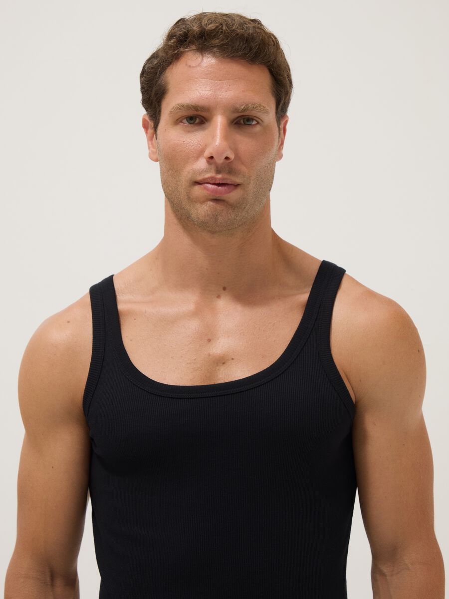 Pure black cotton tank top regular fit_1