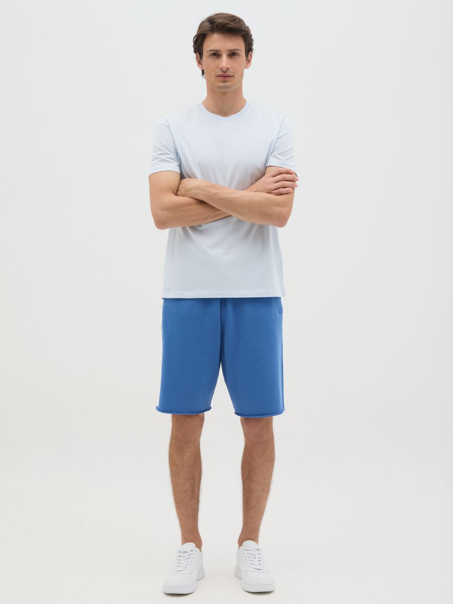 Men's blue cotton blend regular fit shorts with adjustable drawstring_0
