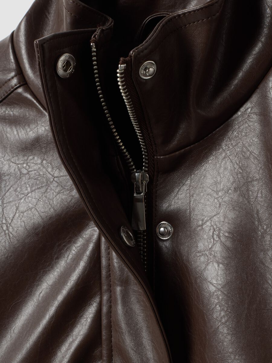 Giacca marrone con zip e collo alto over fit per ragazza_1