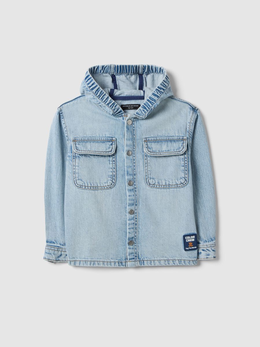 Regular fit blue denim pure cotton shirt for boys_0