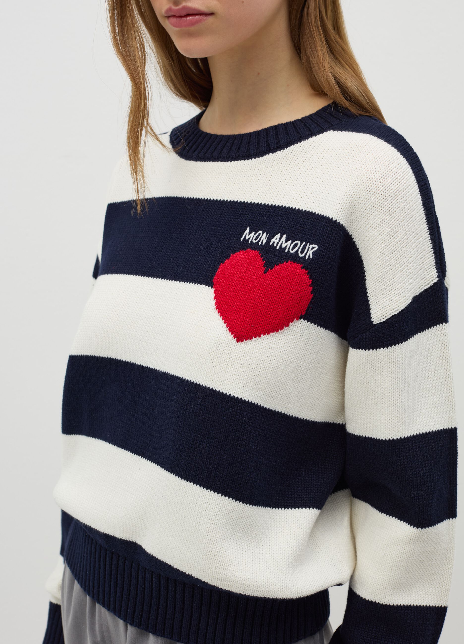 Striped pullover with embroidery