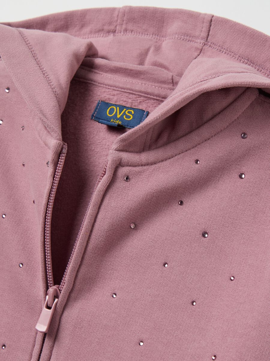 Full-zip sweatshirt with hood and diamantés_2