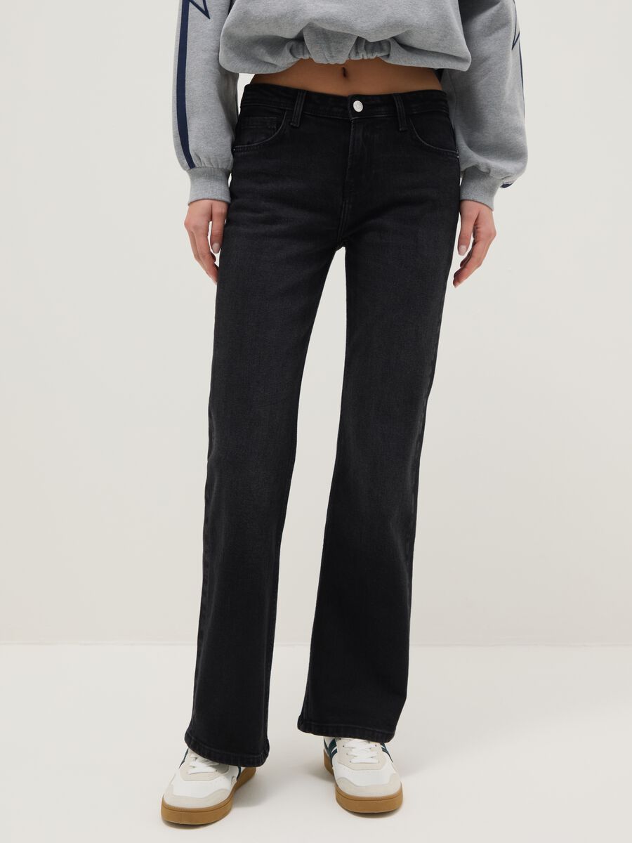 Black stretch cotton bootcut jeans_1
