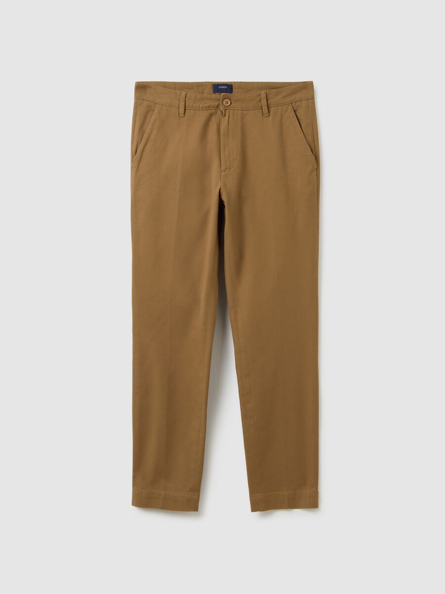 Pantaloni chino marroni in cotone elasticizzato slim fit_4