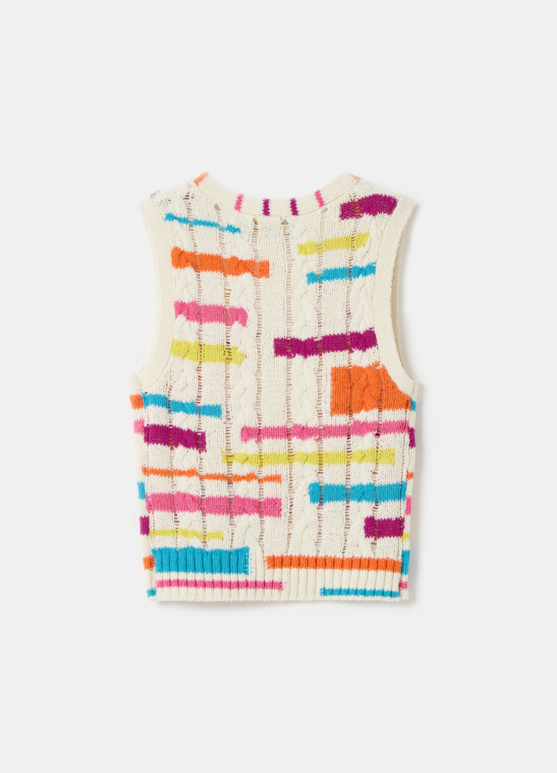 Ribbed closed gilet with multicoloured pattern