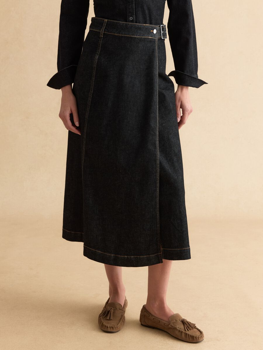 Black stretch cotton skirt regular fit with belt_1