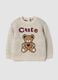 Beige stretch jersey crew-neck top_0