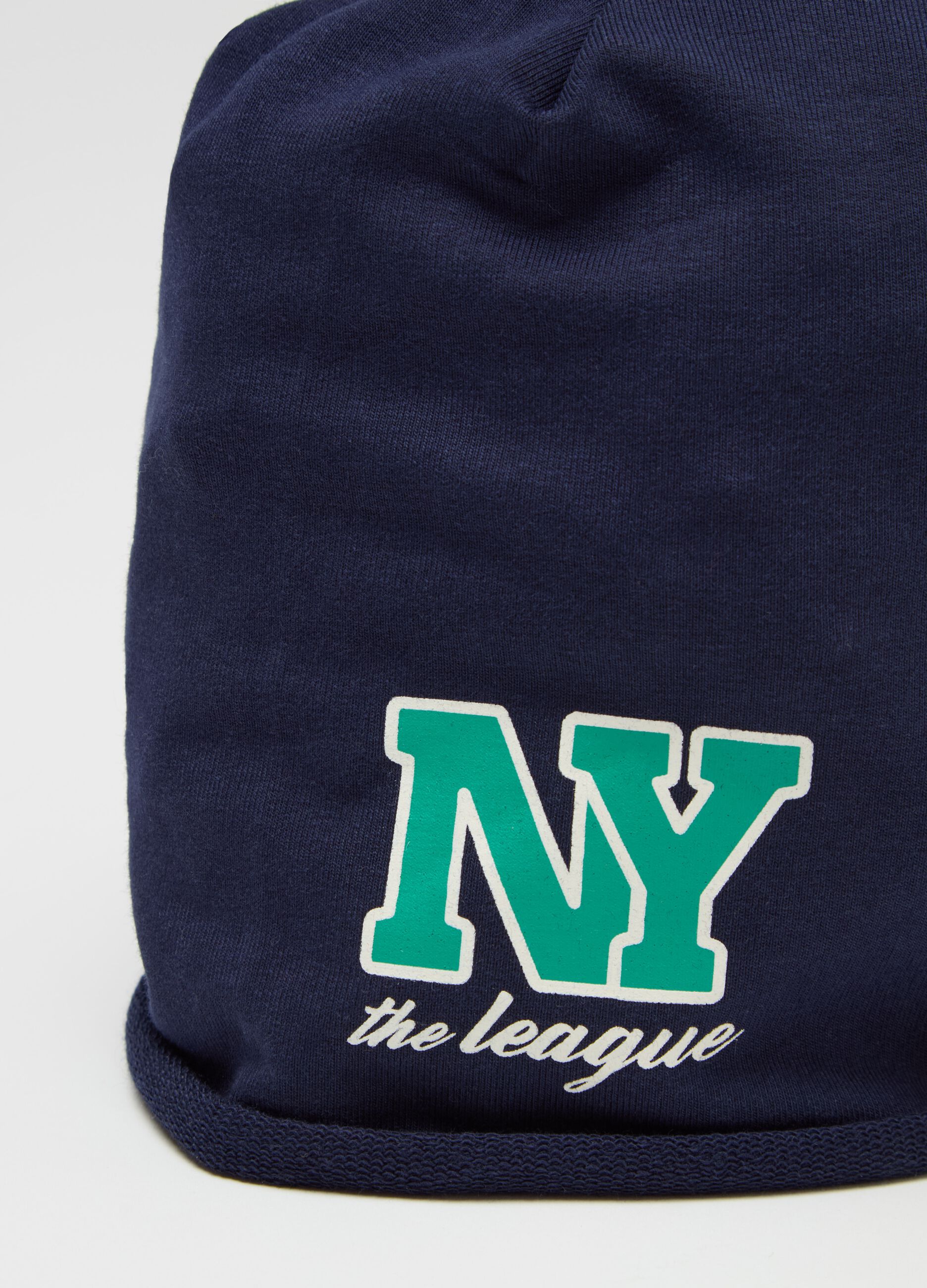 French terry hat with "NY the league" print