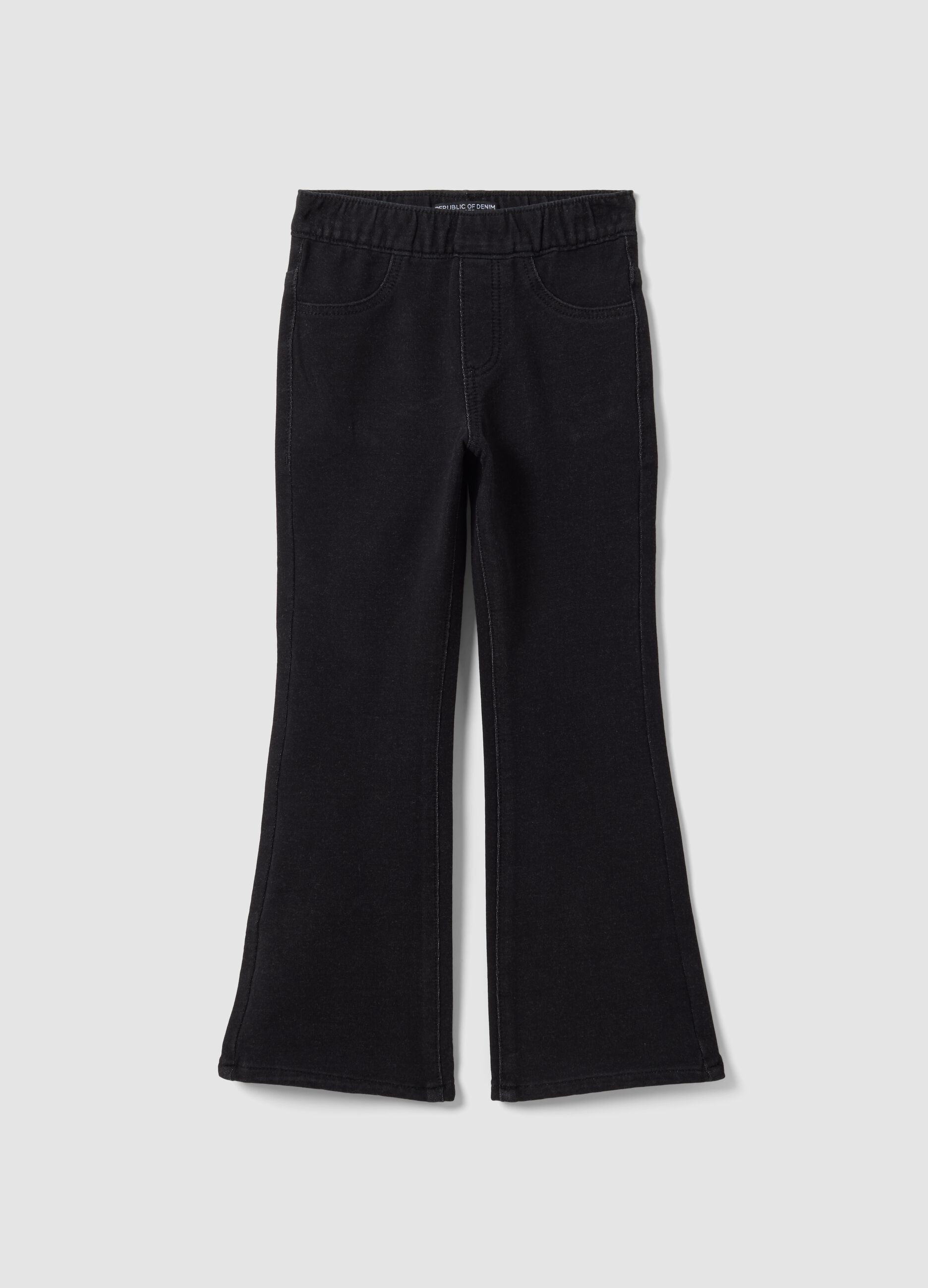 Girls&rsquo; black flared stretch-cotton jeggings
