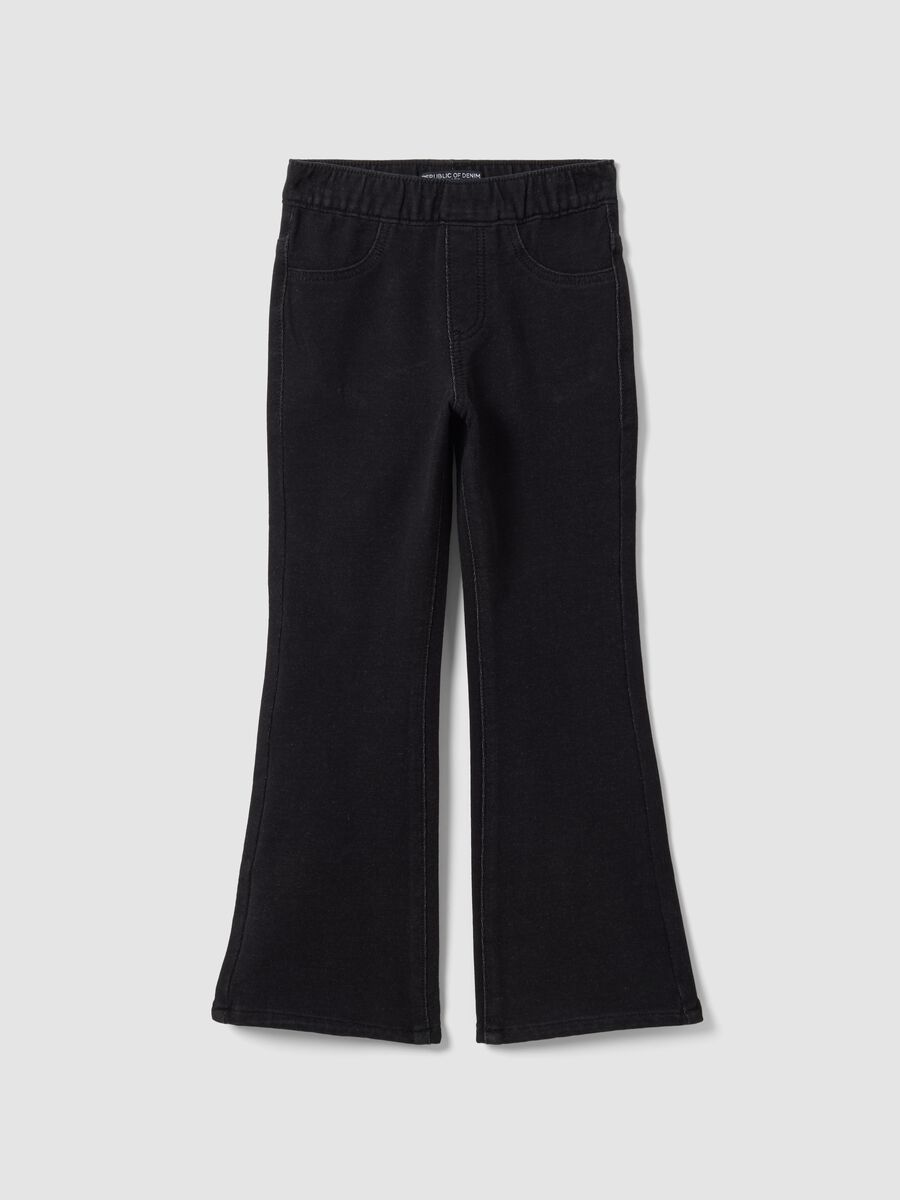 Jeggings nero flare in cotone elasticizzato per bambina_0
