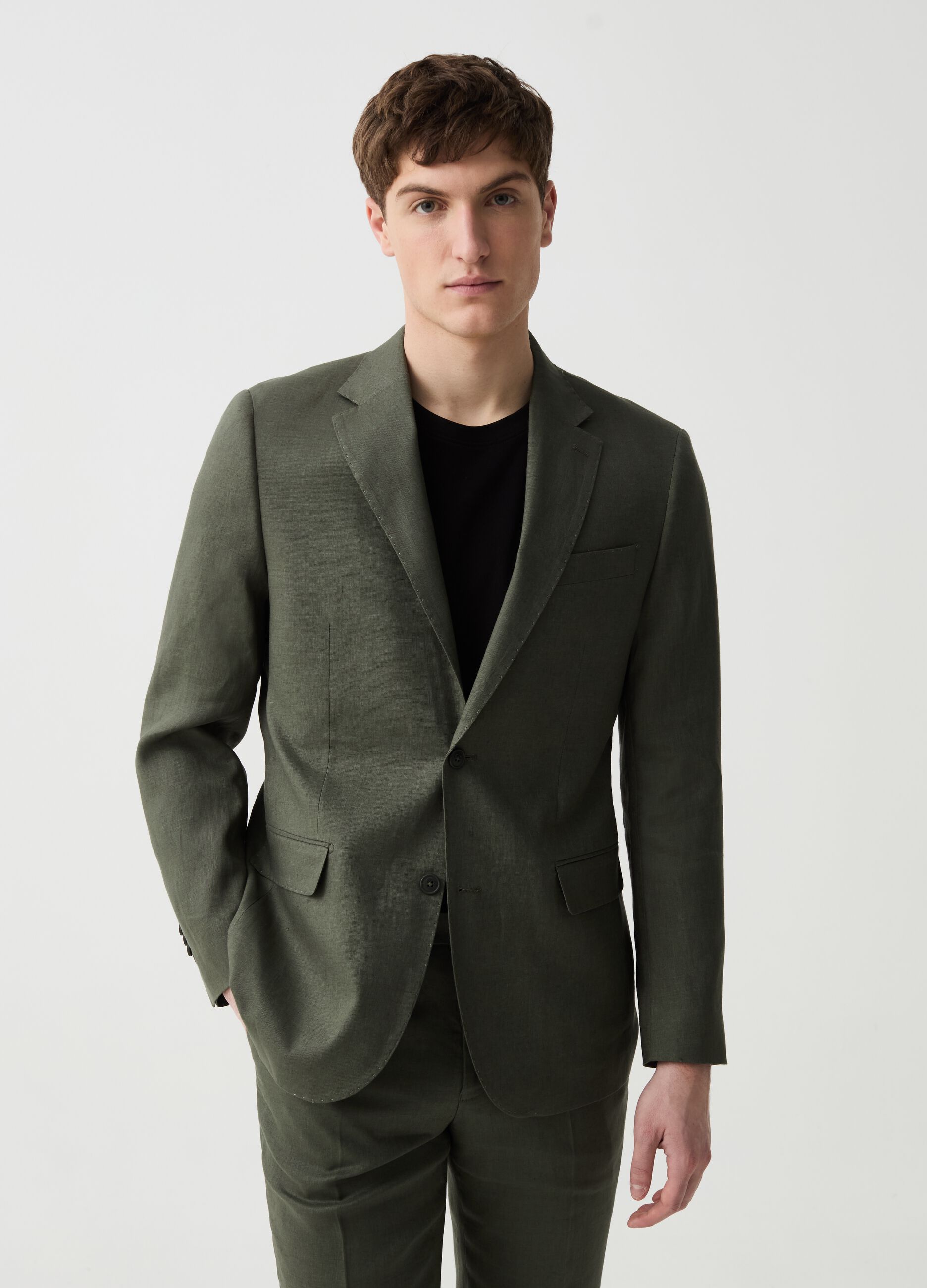 Ovs Blazer monopetto slim fit in lino tinta unita