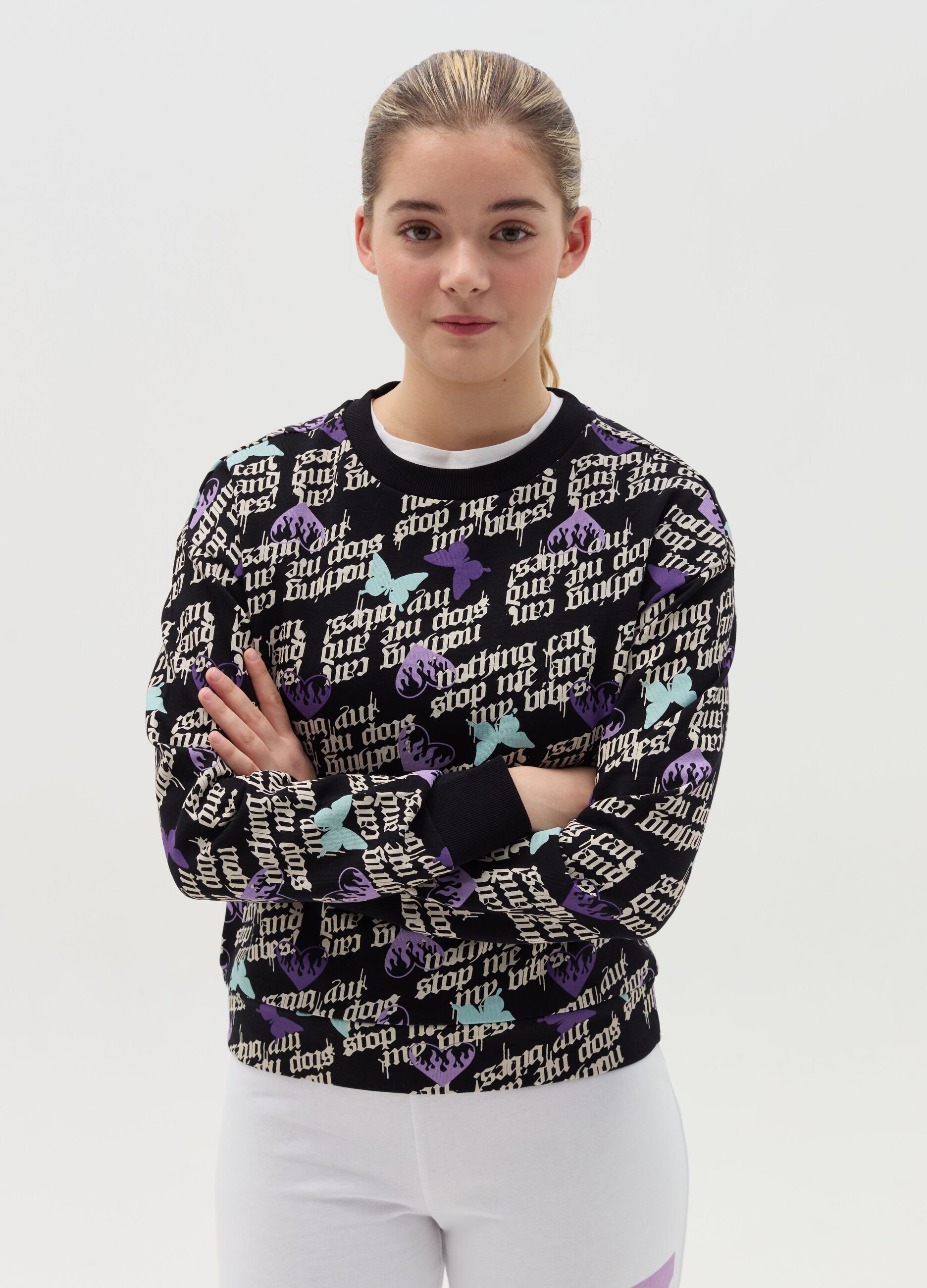 Cotton sweatshirt with gothic print