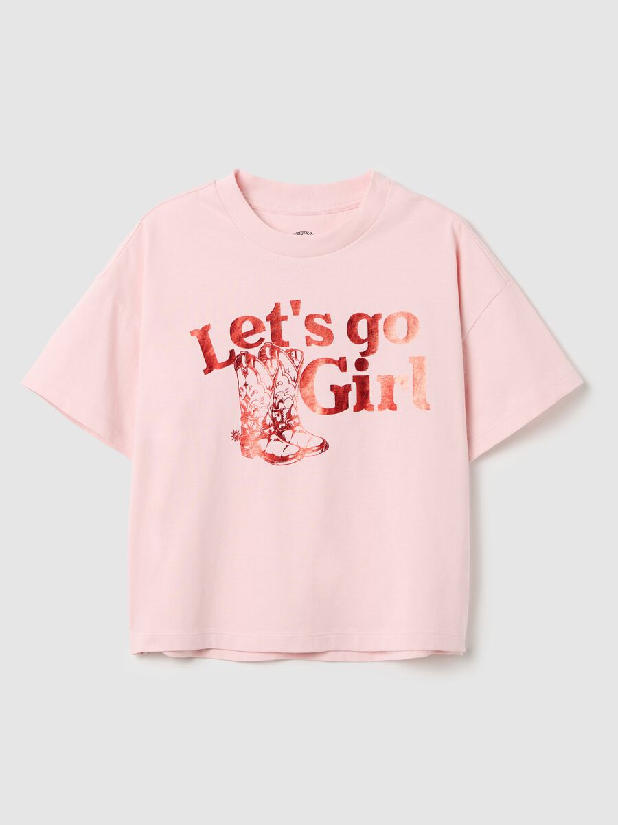 Pink cotton T-shirt with "Let's go Girl" print_4