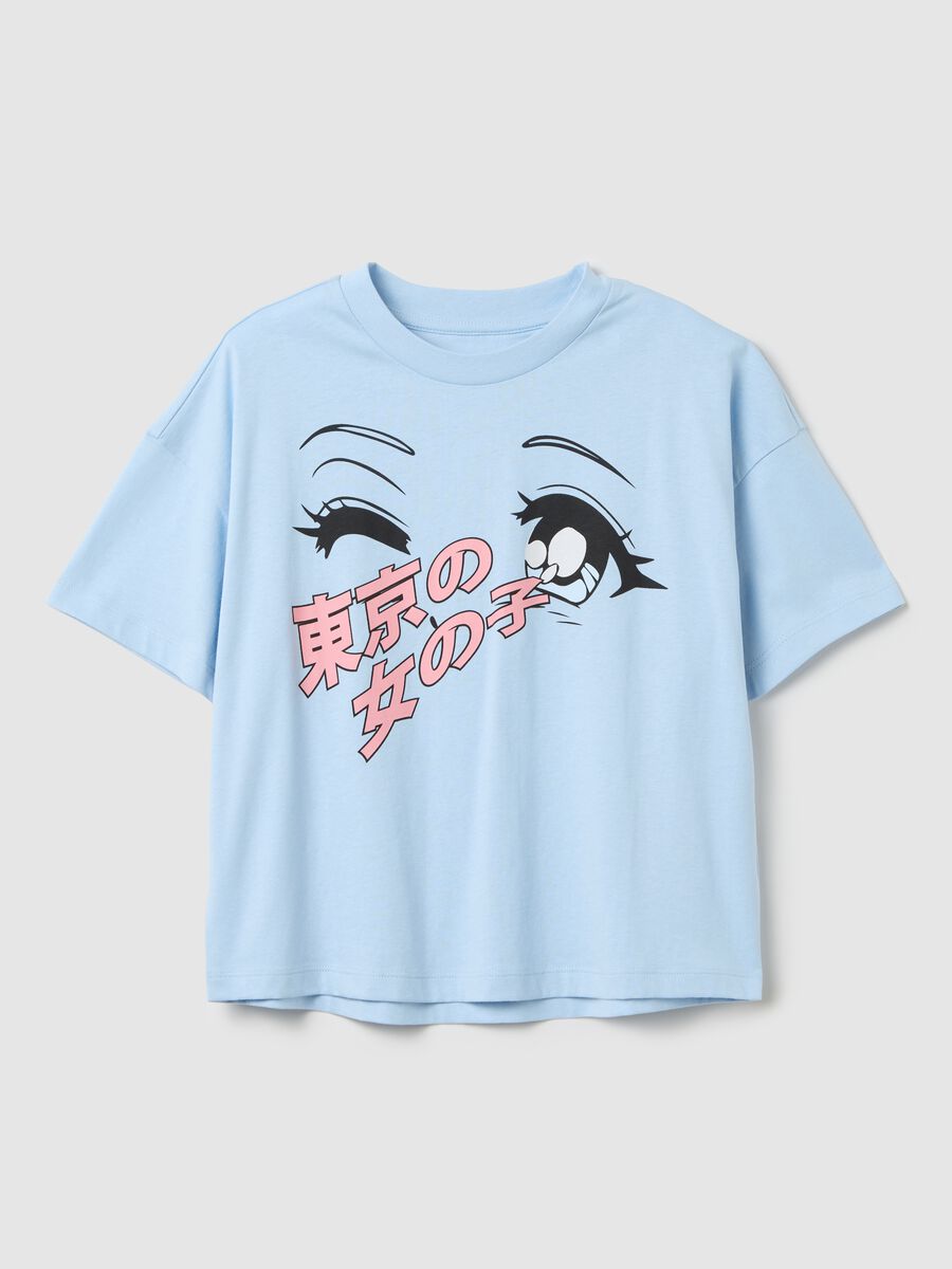 Light blue T-shirt in cotton with manga motif print_4