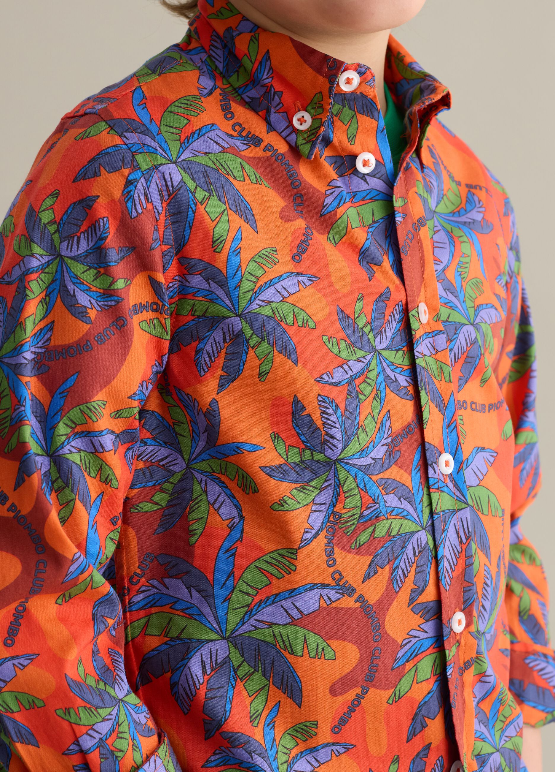 Cotton button-down shirt with palms print