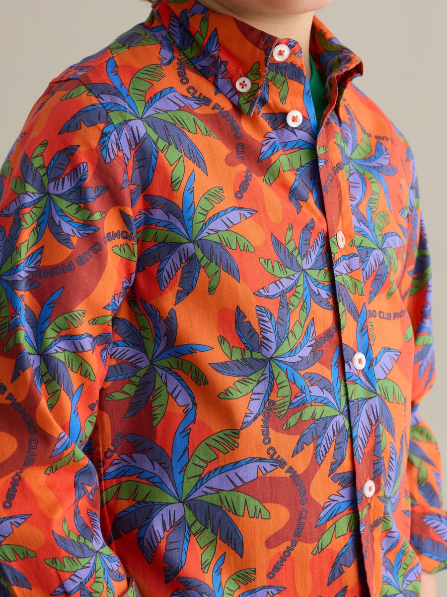 Cotton button-down shirt with palms print_1