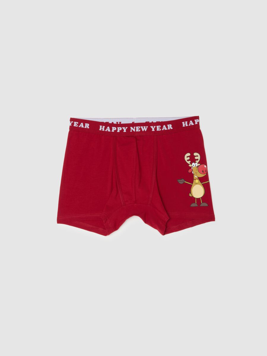 Red regular fit stretch cotton boxer with print_4
