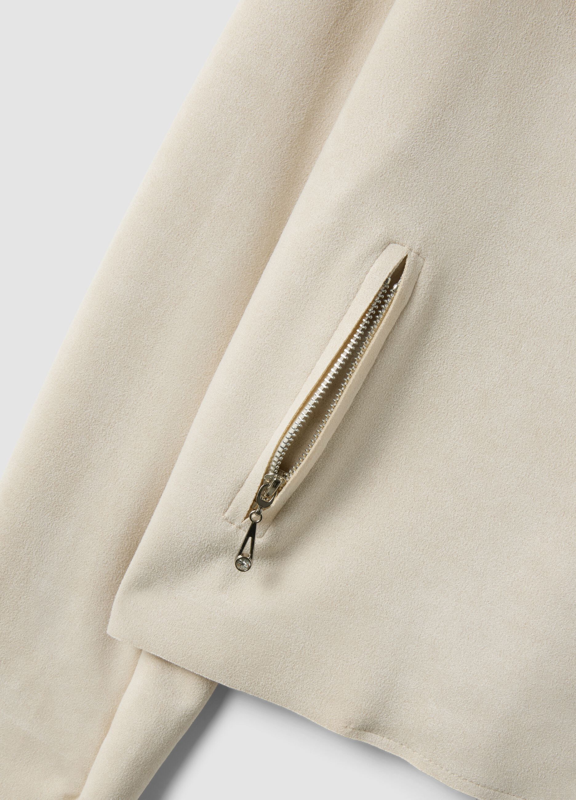 Beige pure cotton regular fit biker-style jacket