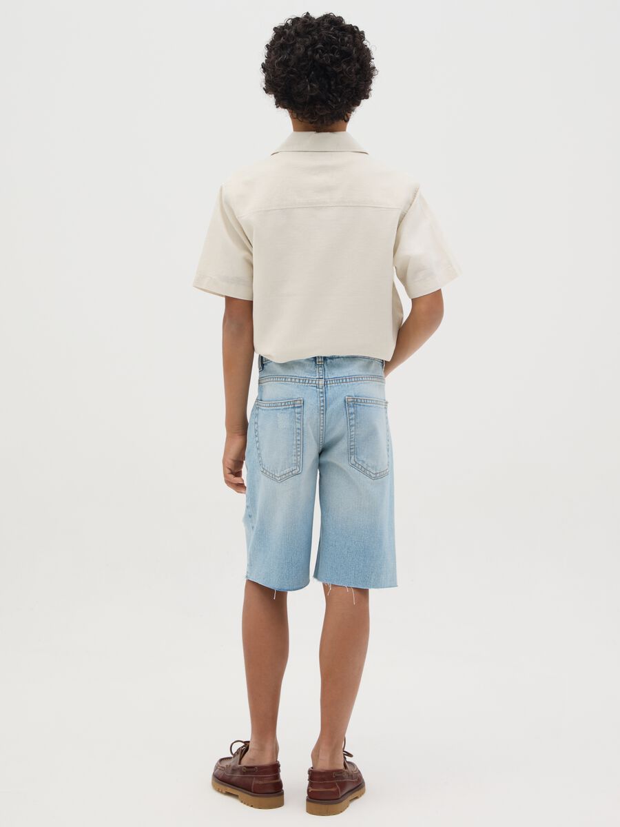 Bermuda da ragazzo in puro cotone azzurro regular fit_3